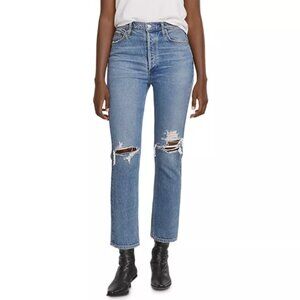 Agolde Riley High Rise Straight Crop Button Fly Jeans Whiplash Mid Wash EUC - 30